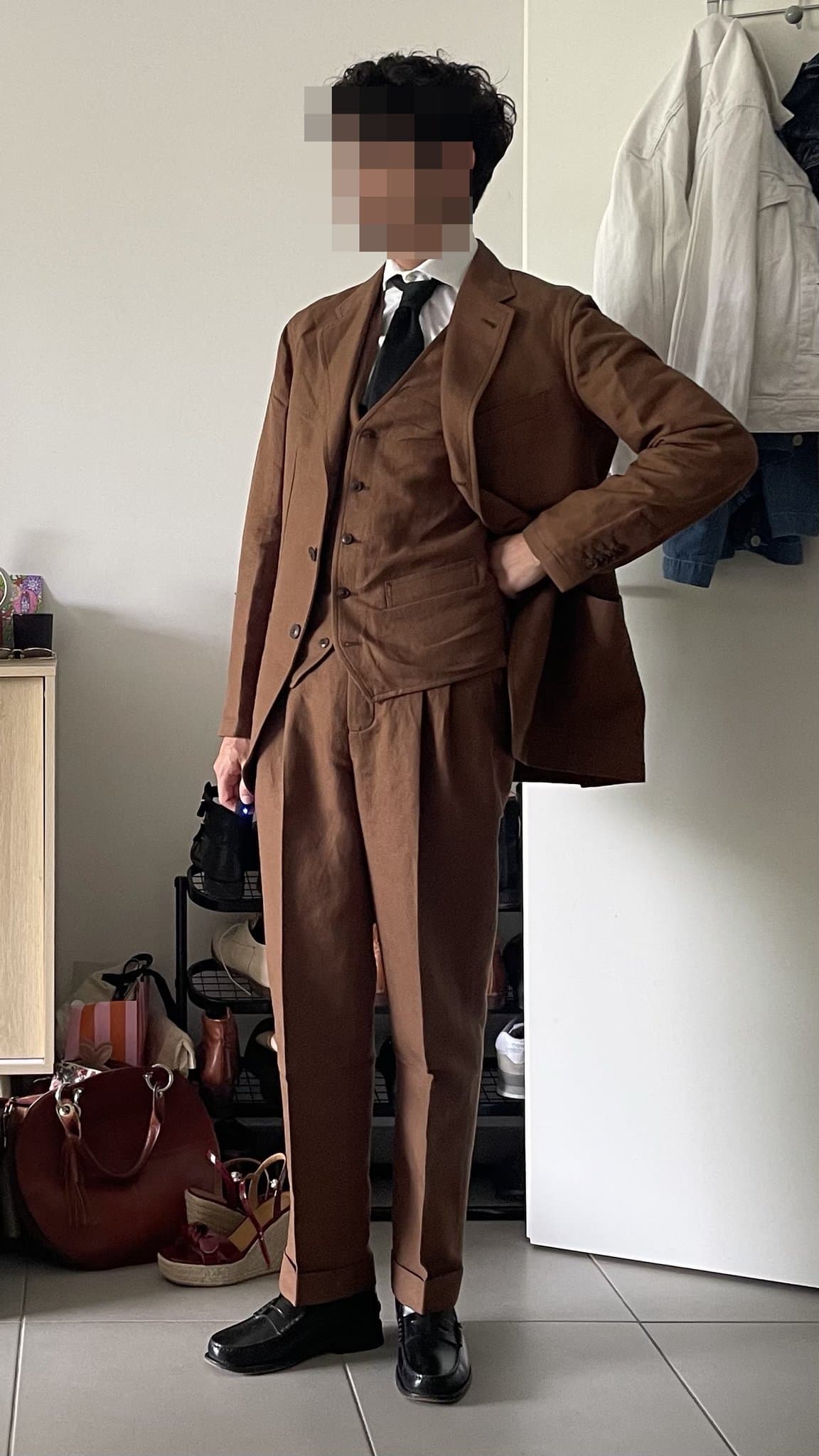 Vintage tailoring, worn like a costume.