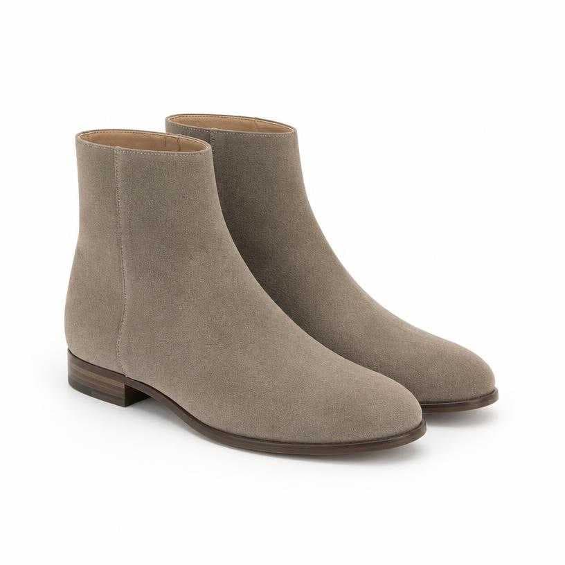Generated item image of taupe gray suede-like material ankle boots