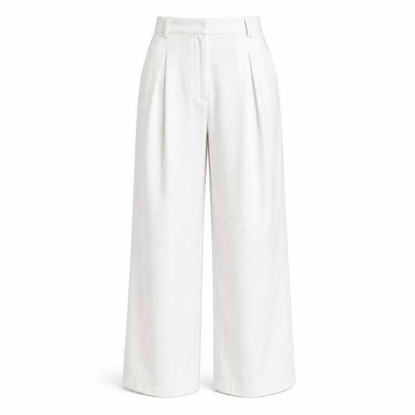 Generated item image of relaxed white pleated woven fabric trousers