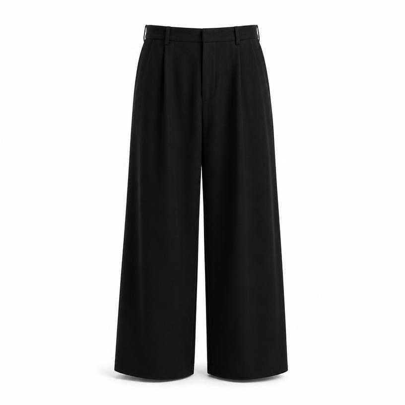 Generated item image of relaxed black wide leg soft matte fabric trousers