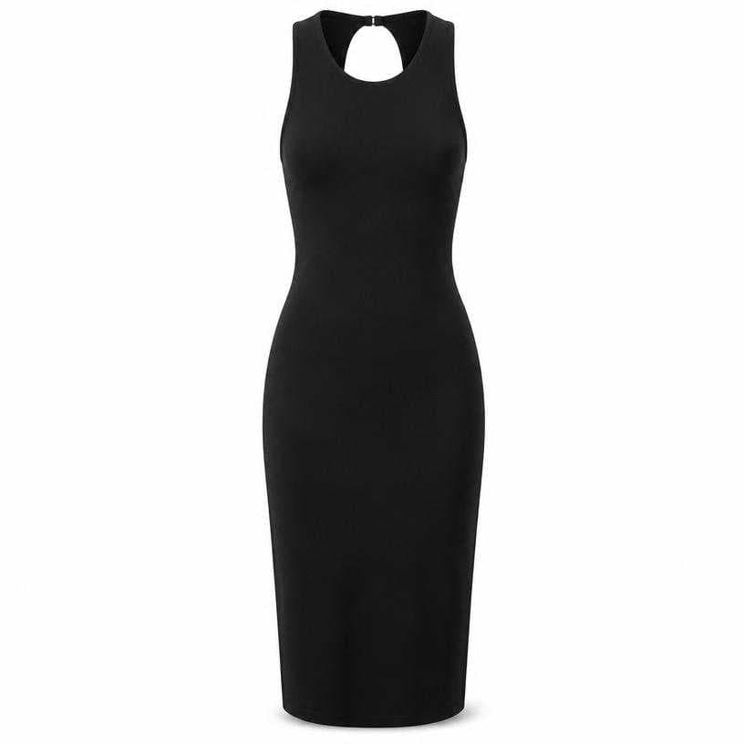 Generated item image of fitted black open back sleeveless dress