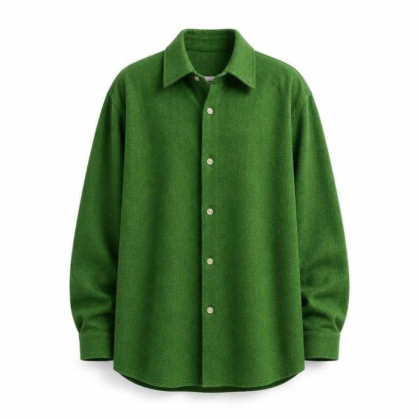 Generated item image of relaxed vivid green point collar soft textured fabric button-up shirt