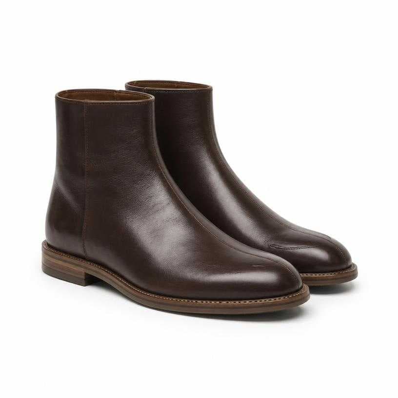 Generated item image of dark brown ankle height polished leather boots