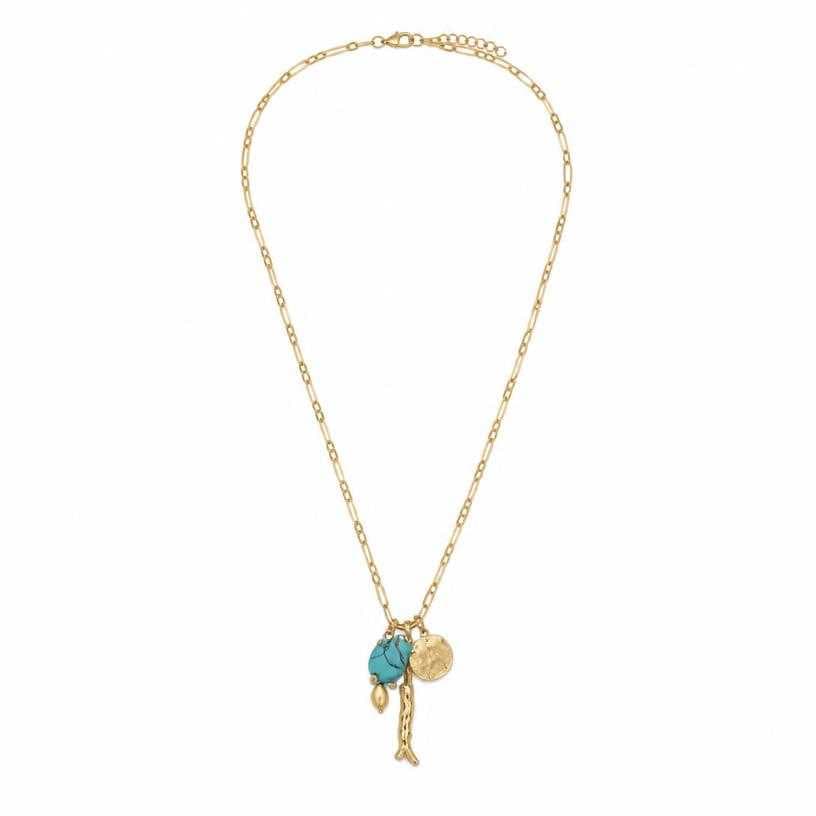Generated item image of gold with blue accent long chain gold-tone metal pendant necklace