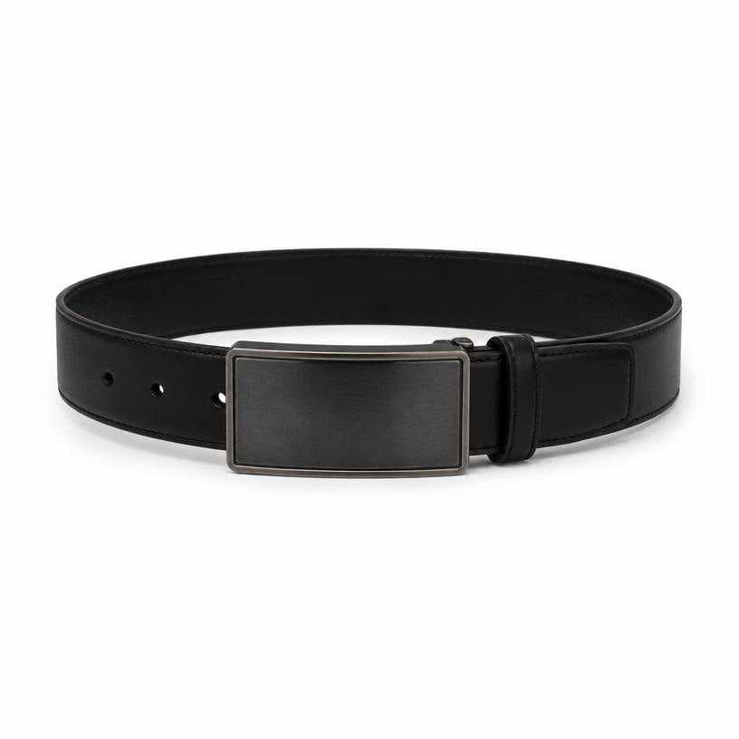 Generated item image of black rectangular metal buckle leather belt