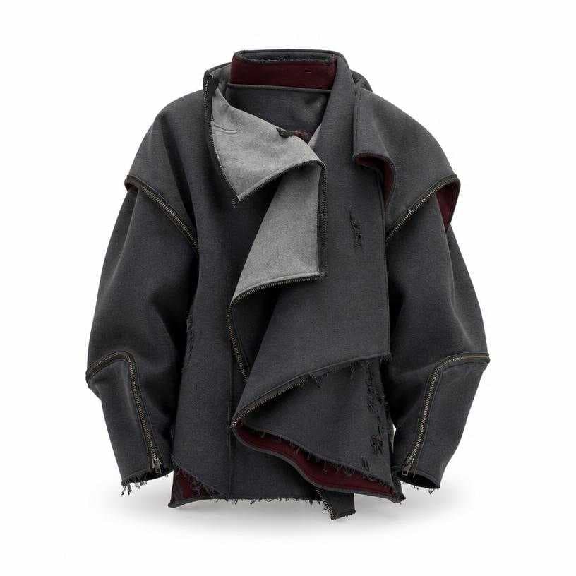 Generated item image of oversized charcoal grey deconstructed heavy felted fabric jacket