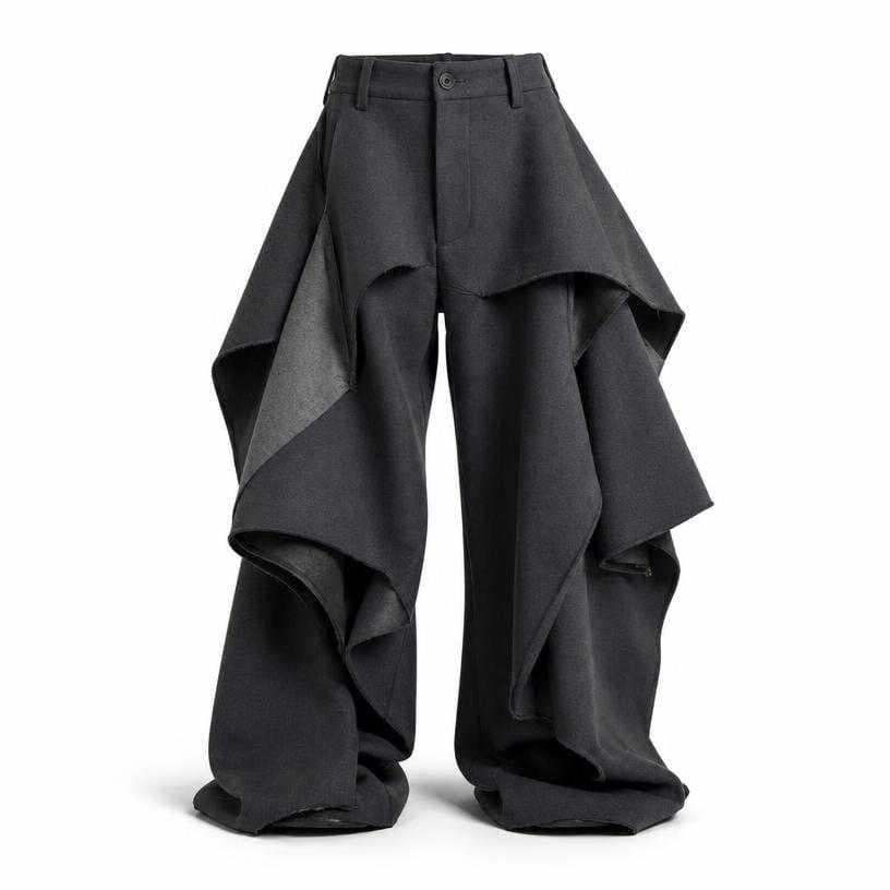 Generated item image of oversized charcoal grey deconstructed heavy felted fabric trousers