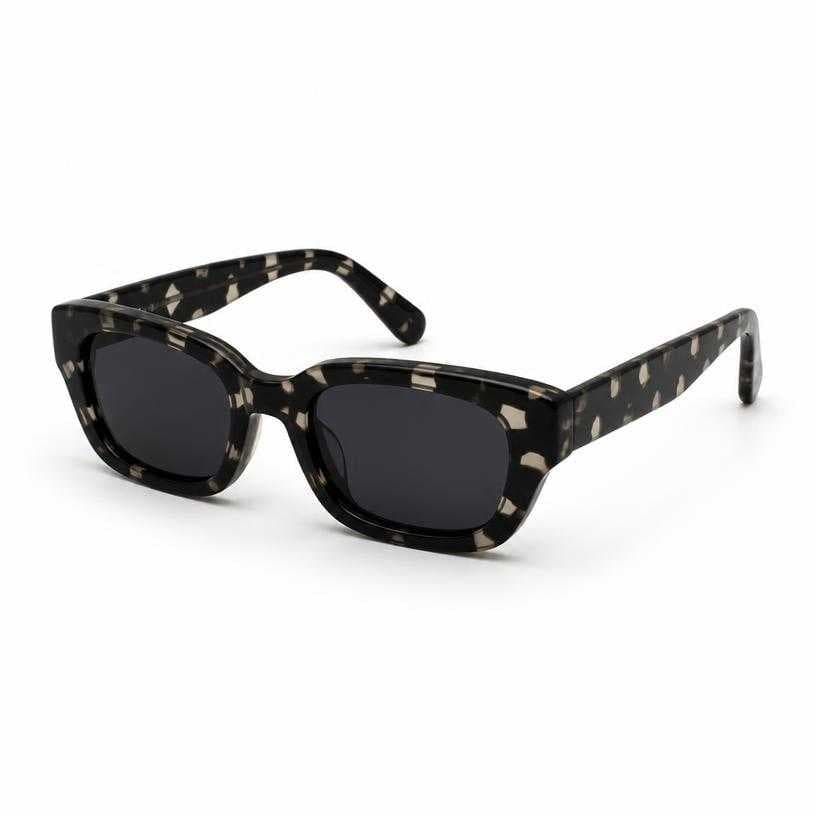Generated item image of black with light patterning dark lenses glossy plastic sunglasses