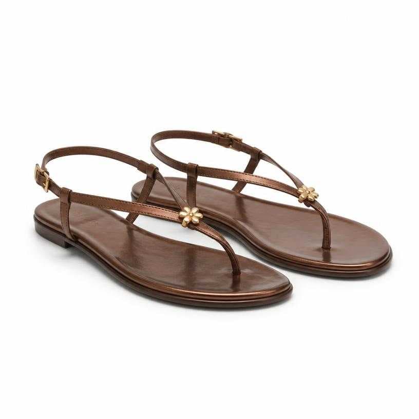 Generated item image of brown metallic thin straps leather-like sandals
