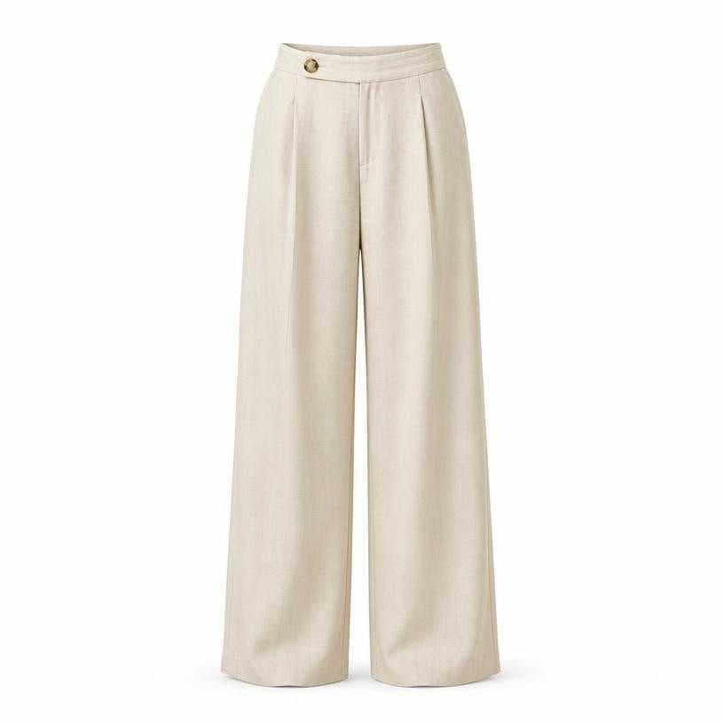 Generated item image of relaxed cream pleated lightweight woven fabric wide-leg trousers