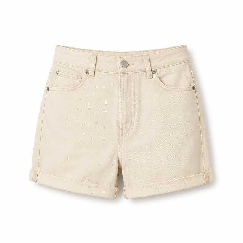 Generated item image of relaxed cream rolled hem denim shorts