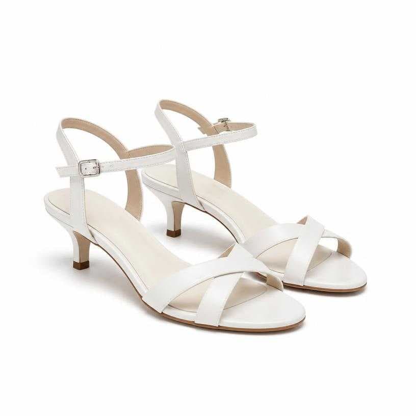 Generated item image of white ankle strap smooth leather heeled sandals