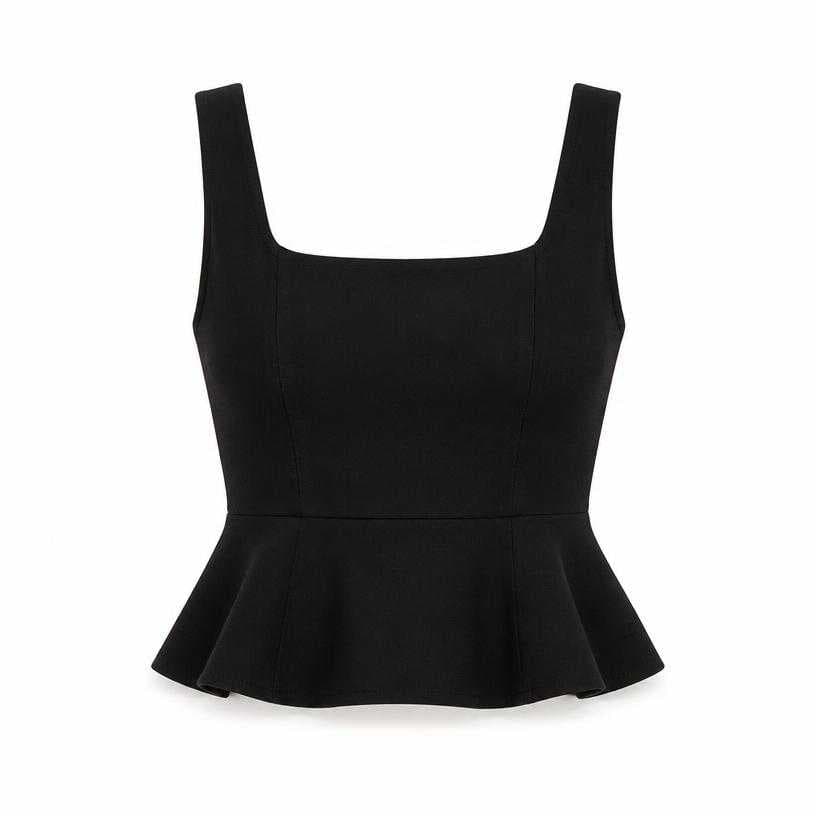 Generated item image of fitted black cropped peplum sleeveless top