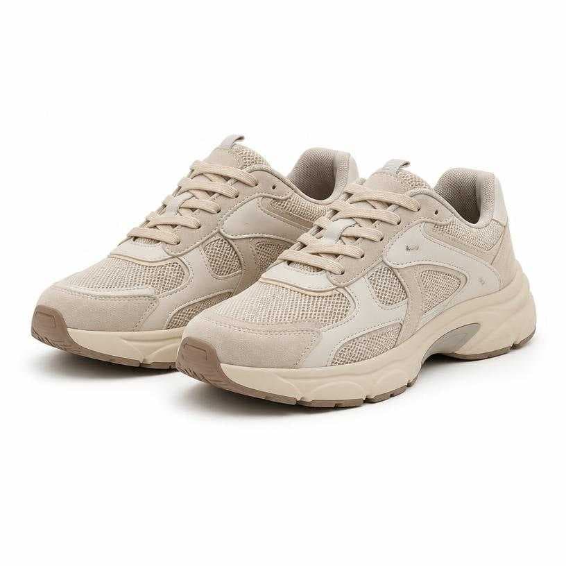 Generated item image of beige low top mixed textile and synthetic sneakers