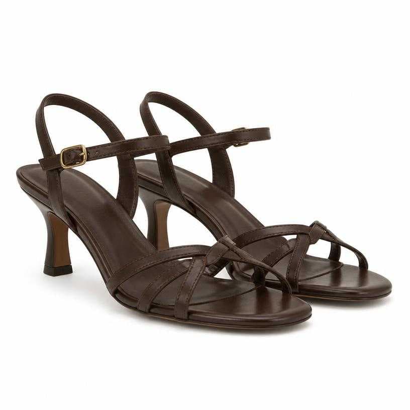 Generated item image of fitted dark brown strappy heeled sandals