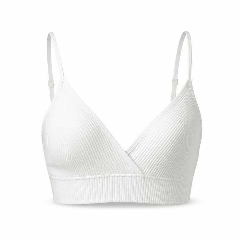 Generated item image of fitted white deep v neckline ribbed fabric bra-style top