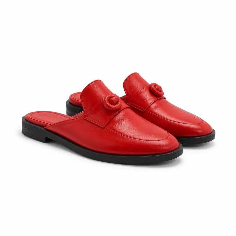 Generated item image of red open heel smooth leather-like material backless loafers