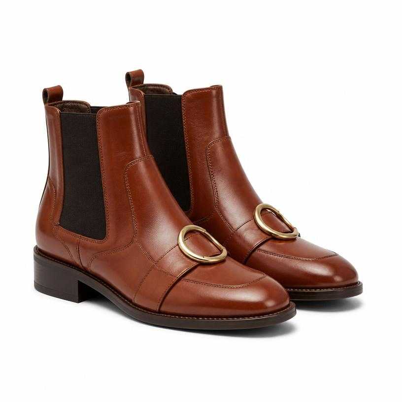 Generated item image of cognac brown polished leather ankle boots