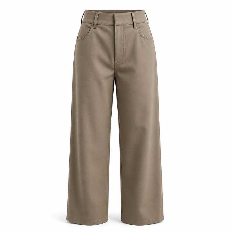 Generated item image of relaxed khaki taupe high-waisted trousers