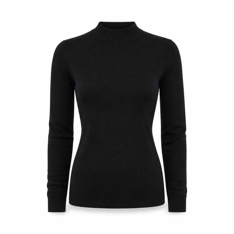 Generated item image of fitted black high crew neckline top
