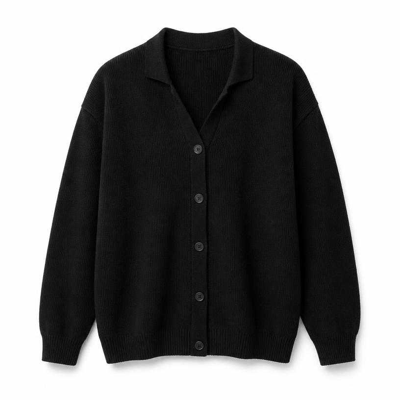 Generated item image of relaxed black button front knit cardigan