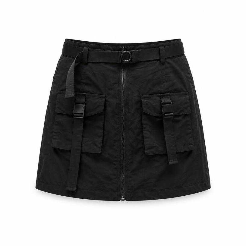 Generated item image of relaxed black utility technical woven mini skirt