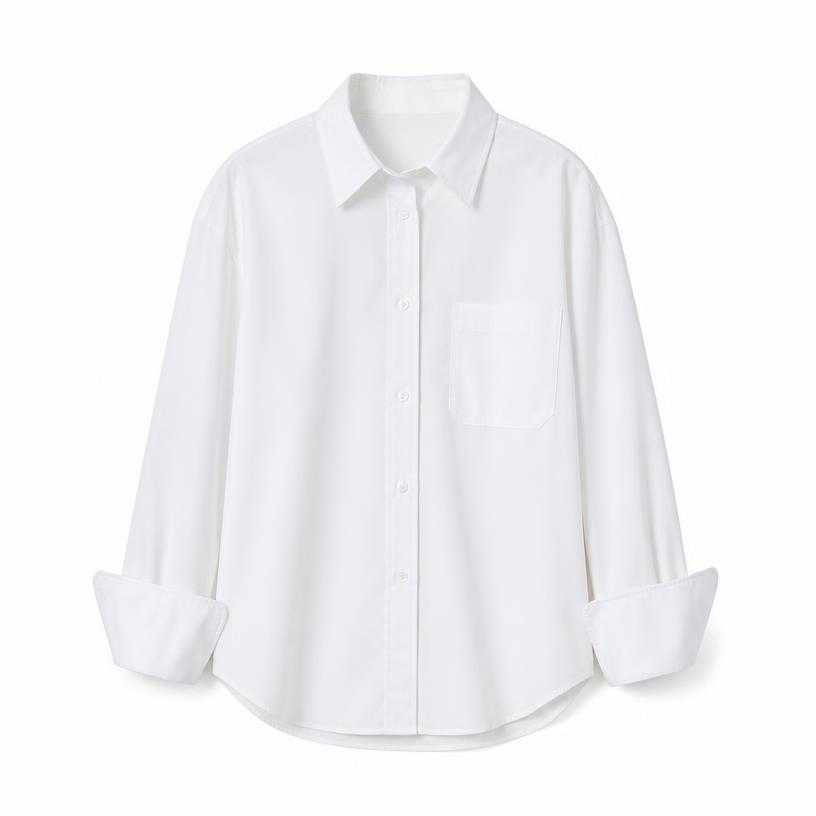 Generated item image of relaxed white button-front cotton-like shirting collared shirt