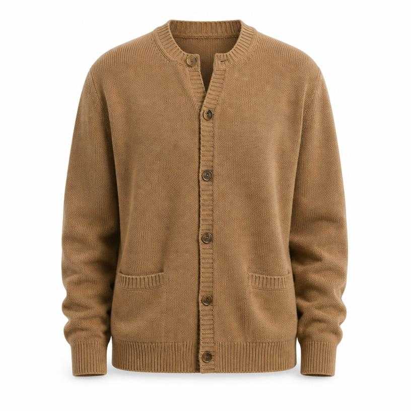 Generated item image of relaxed camel tan button-front knit cardigan