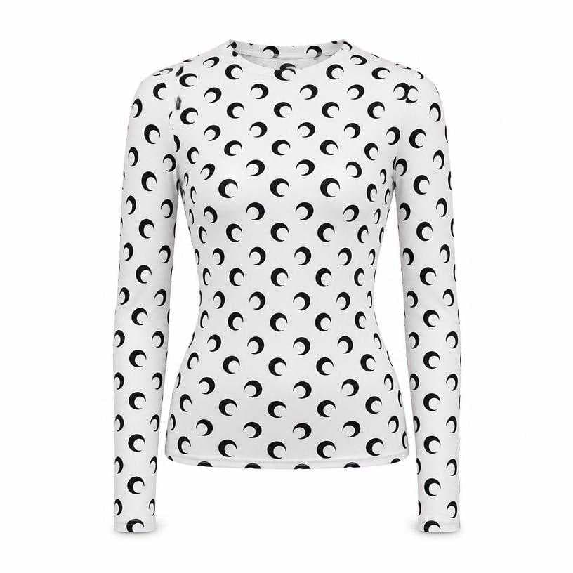 Generated item image of fitted white and black graphic print stretch jersey long-sleeve top