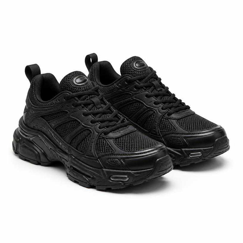 Generated item image of black chunky sole mesh synthetic sneakers