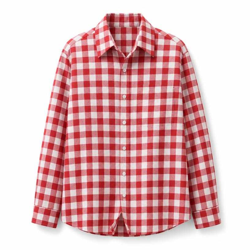 Generated item image of relaxed red and white gingham check cotton shirting collared shirt