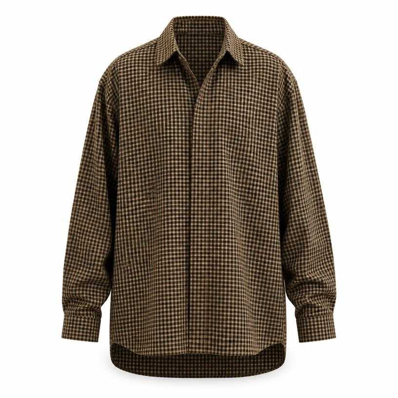 Generated item image of relaxed brown micro-check woven fabric checked shirt