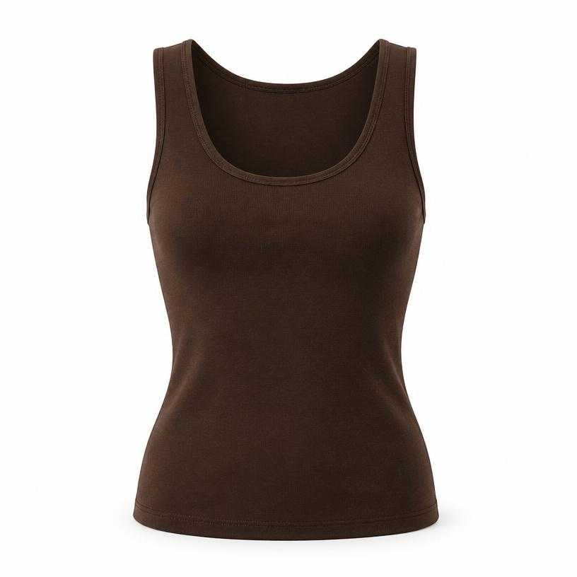 Generated item image of fitted dark brown scoop neckline smooth knit sleeveless top