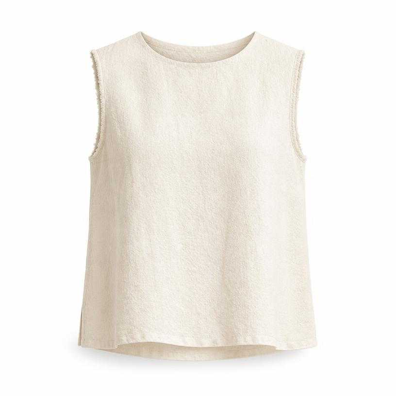Generated item image of relaxed cream boxy textured woven fabric sleeveless top