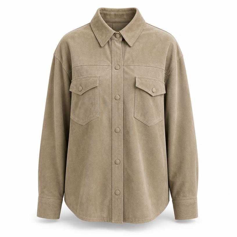 Generated item image of relaxed khaki taupe flap pockets button-up shirt