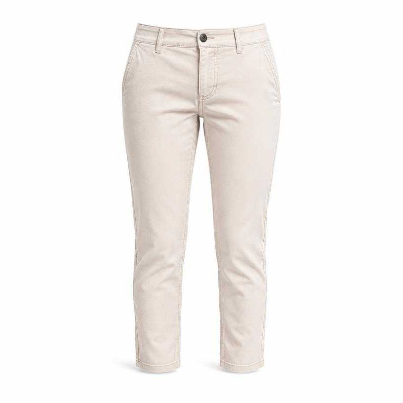Generated item image of fitted pale beige cropped cotton twill trousers