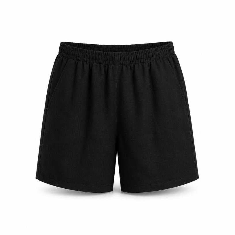 Generated item image of relaxed black above-knee woven fabric shorts