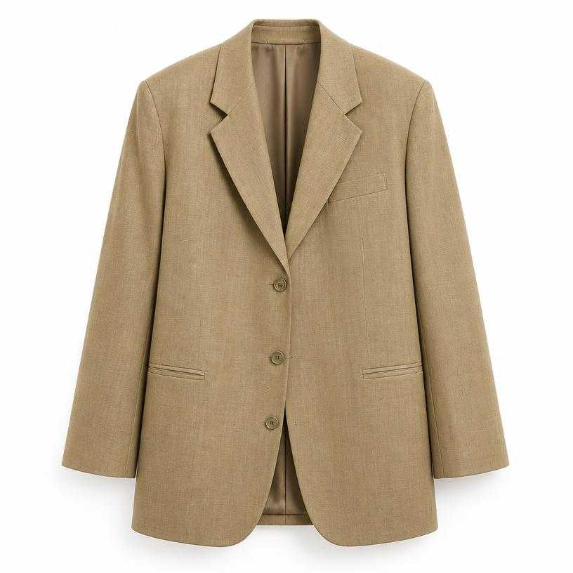 Generated item image of oversized tan single-breasted woven suiting fabric blazer