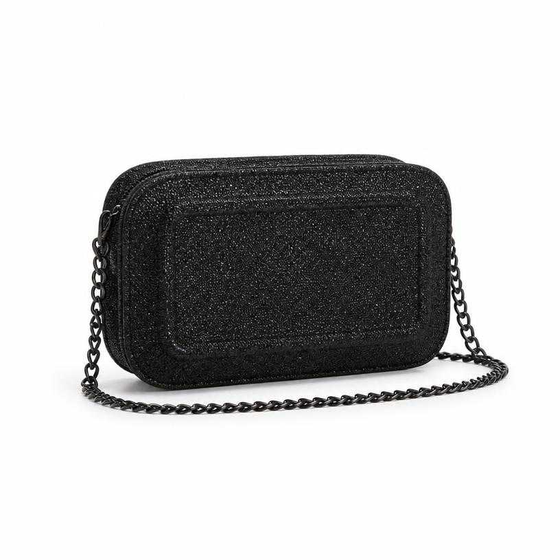 Generated item image of black chain strap glitter-textured material crossbody bag
