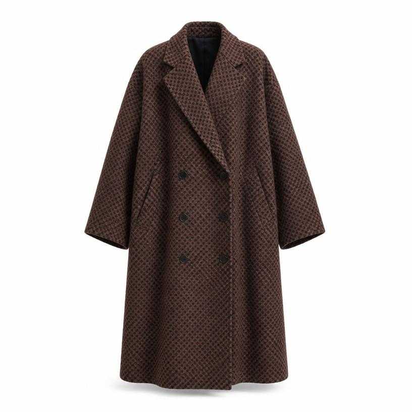 Generated item image of oversized brown and black double-breasted coat