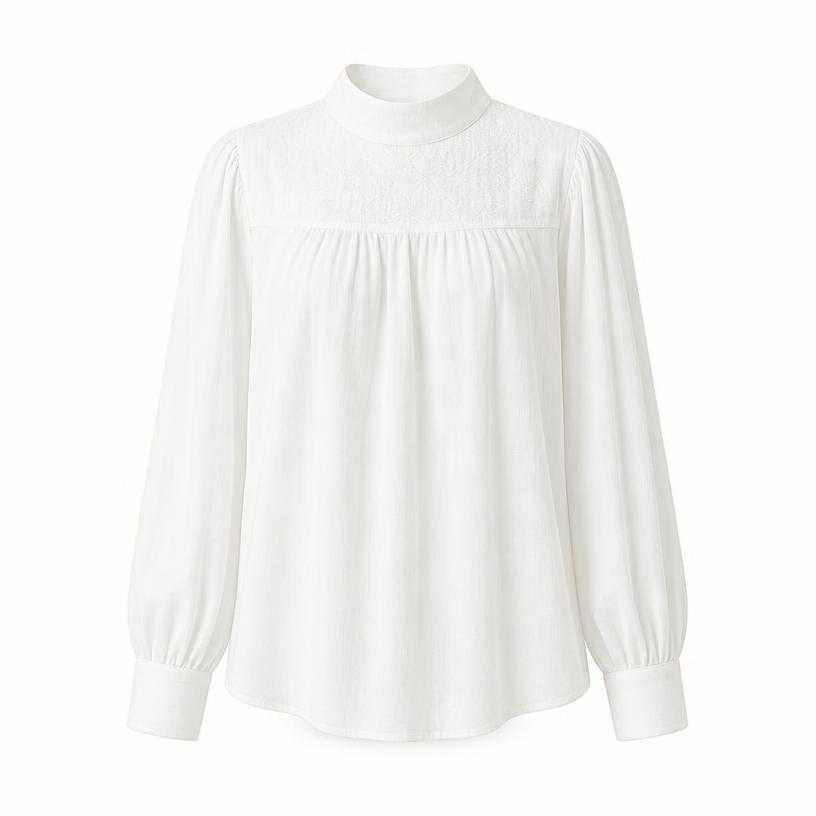 Generated item image of relaxed white high neckline lightweight fabric blouse