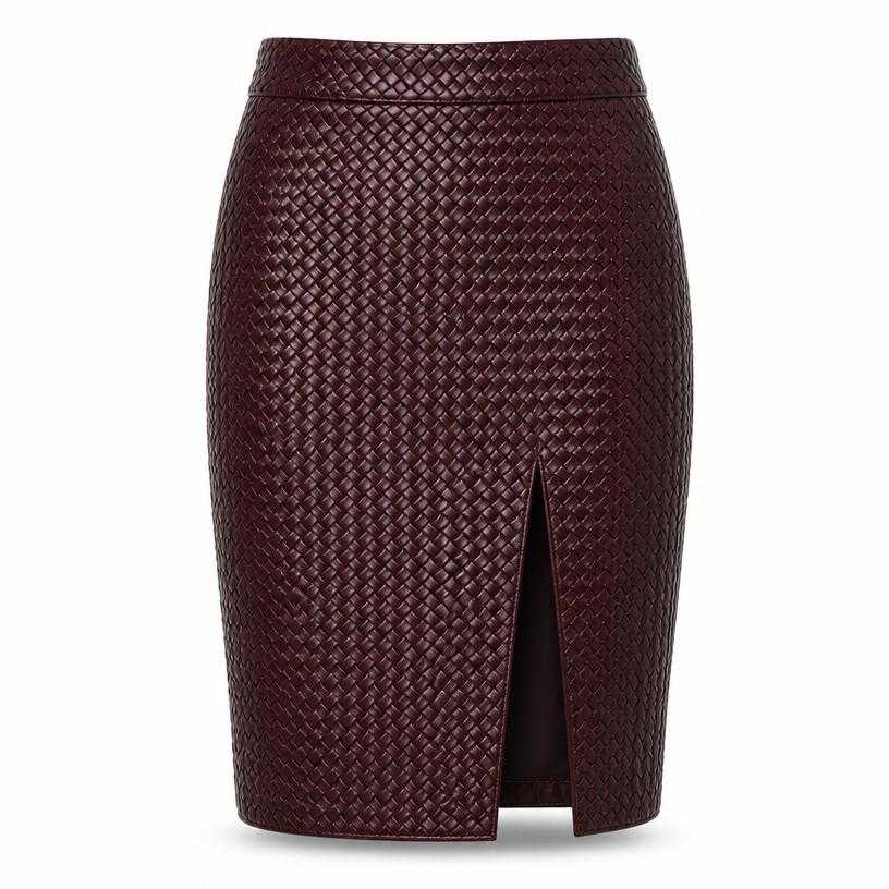 Generated item image of fitted deep burgundy basketweave texture skirt
