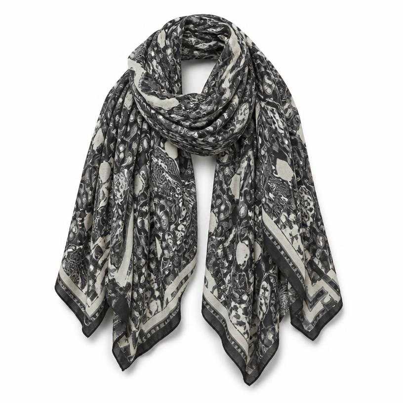 Generated item image of relaxed black grey and off-white decorative print scarf