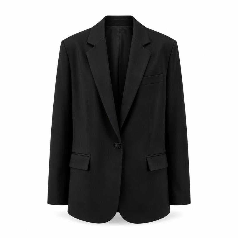 Generated item image of relaxed black single-breasted smooth suiting fabric blazer