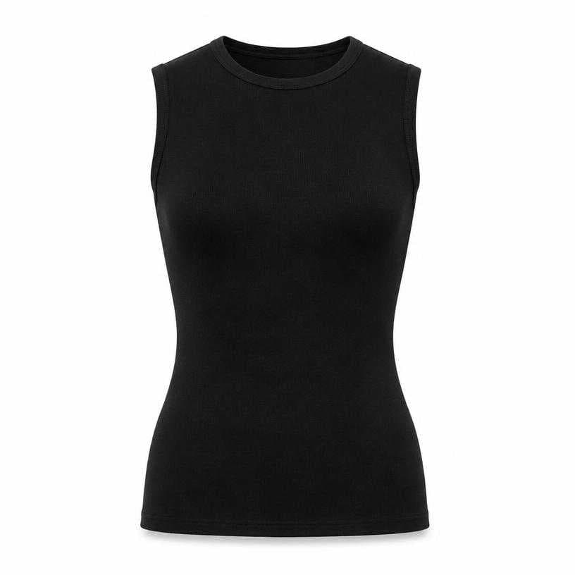 Generated item image of fitted black crew neckline knit sleeveless top