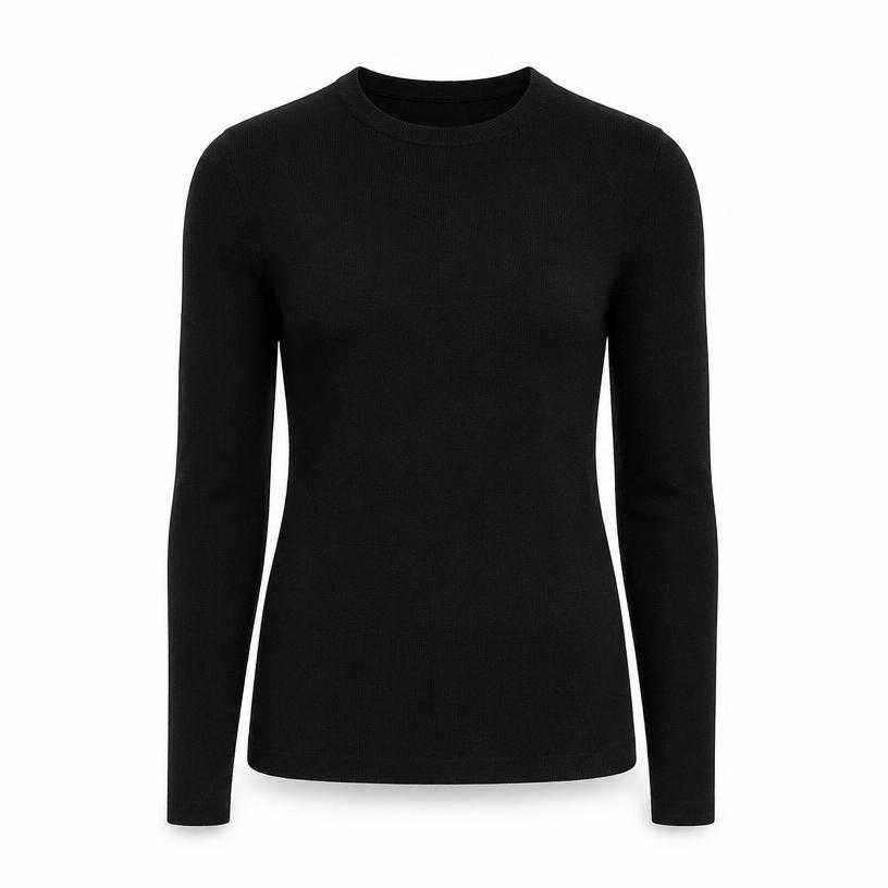 Generated item image of fitted black crew neck knit jersey-like fabric top