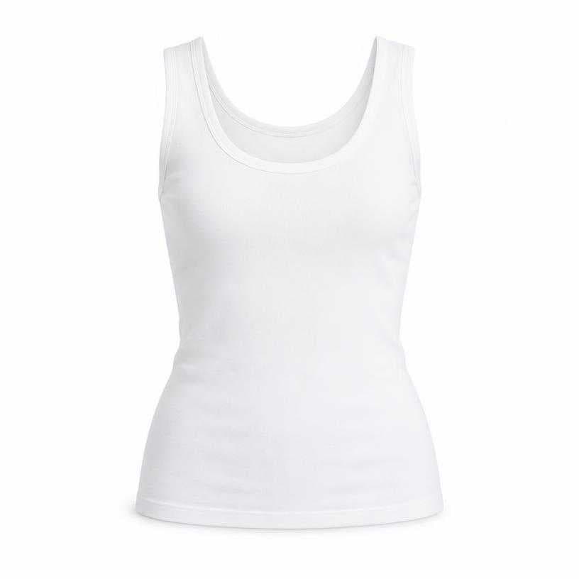 Generated item image of fitted white scoop neckline cotton jersey tank top