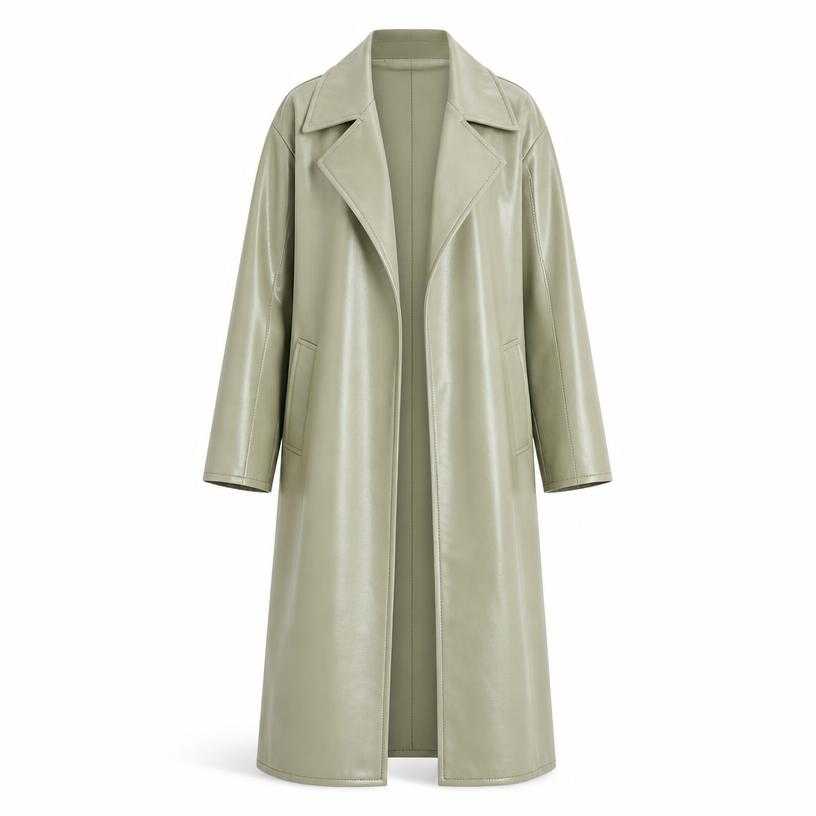 Generated item image of relaxed pale sage green wide lapels long coat