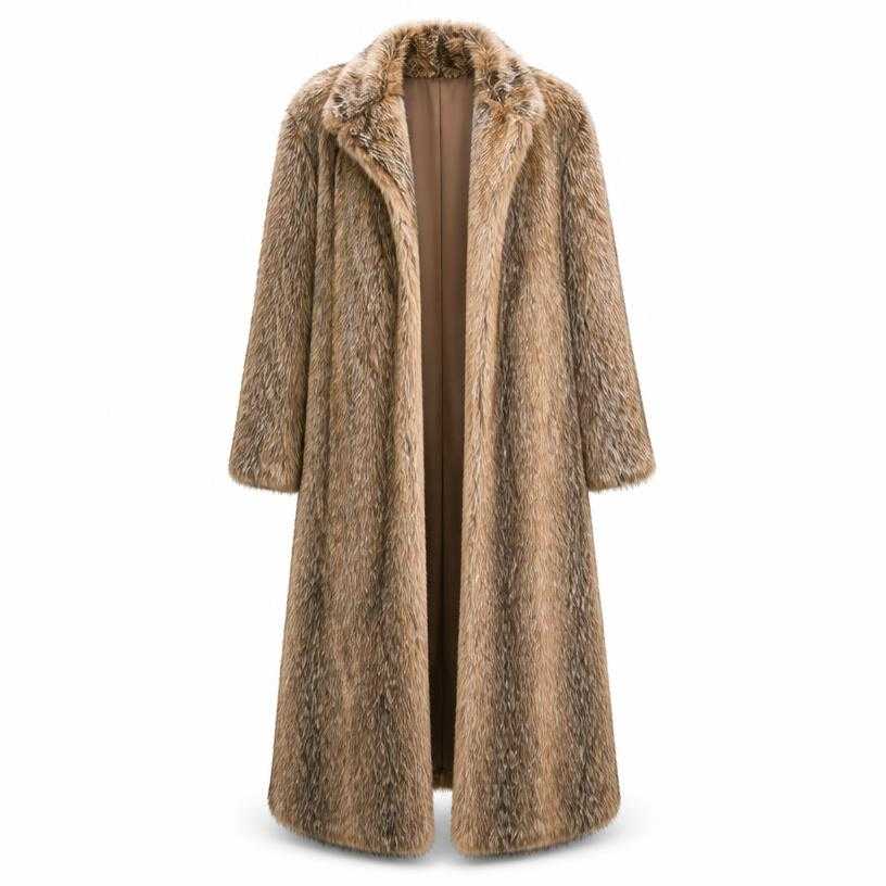 Generated item image of relaxed brown beige long faux-fur coat
