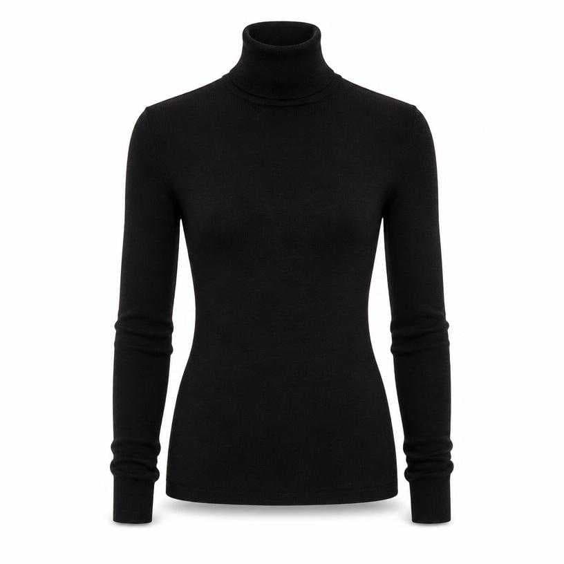 Generated item image of fitted black long sleeve fine knit turtleneck top